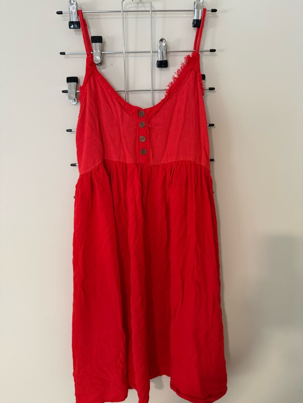 Umgee Red Textured Top with Frayed Trim